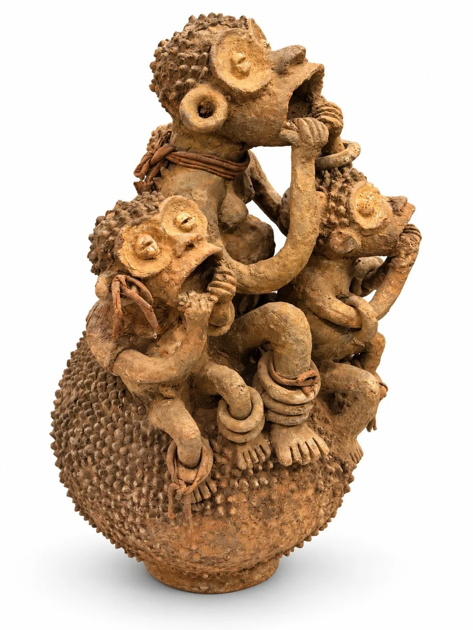 Terracotta Vessel with Four Primates, side view