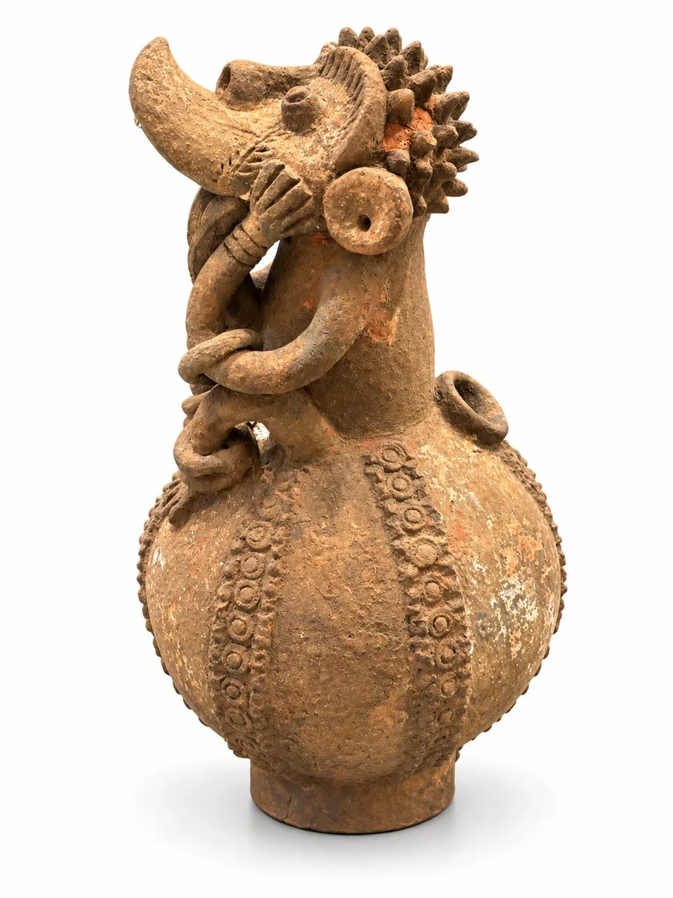 Terracotta Seated Figure with a Long Snout, side view